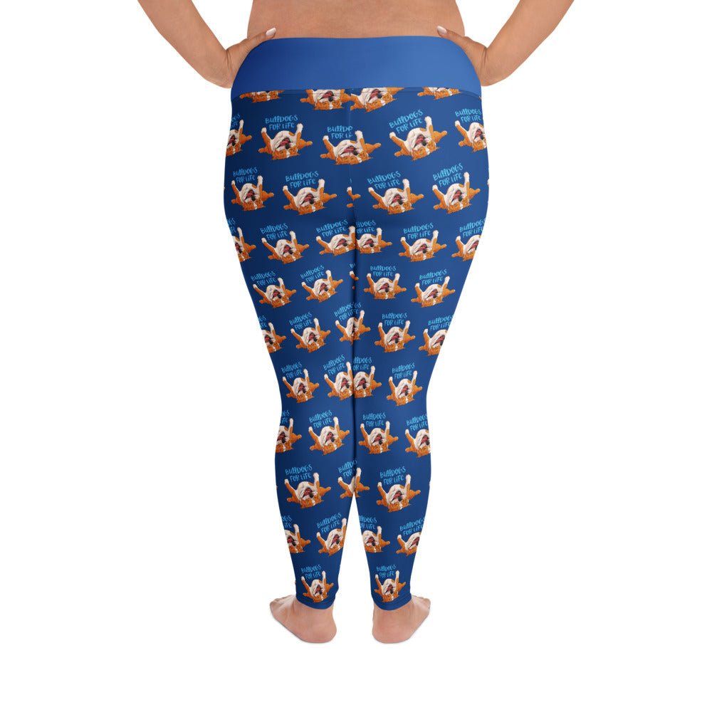 "Bulldogs For Life" Blue Plus Size Leggings | Red & White Colored