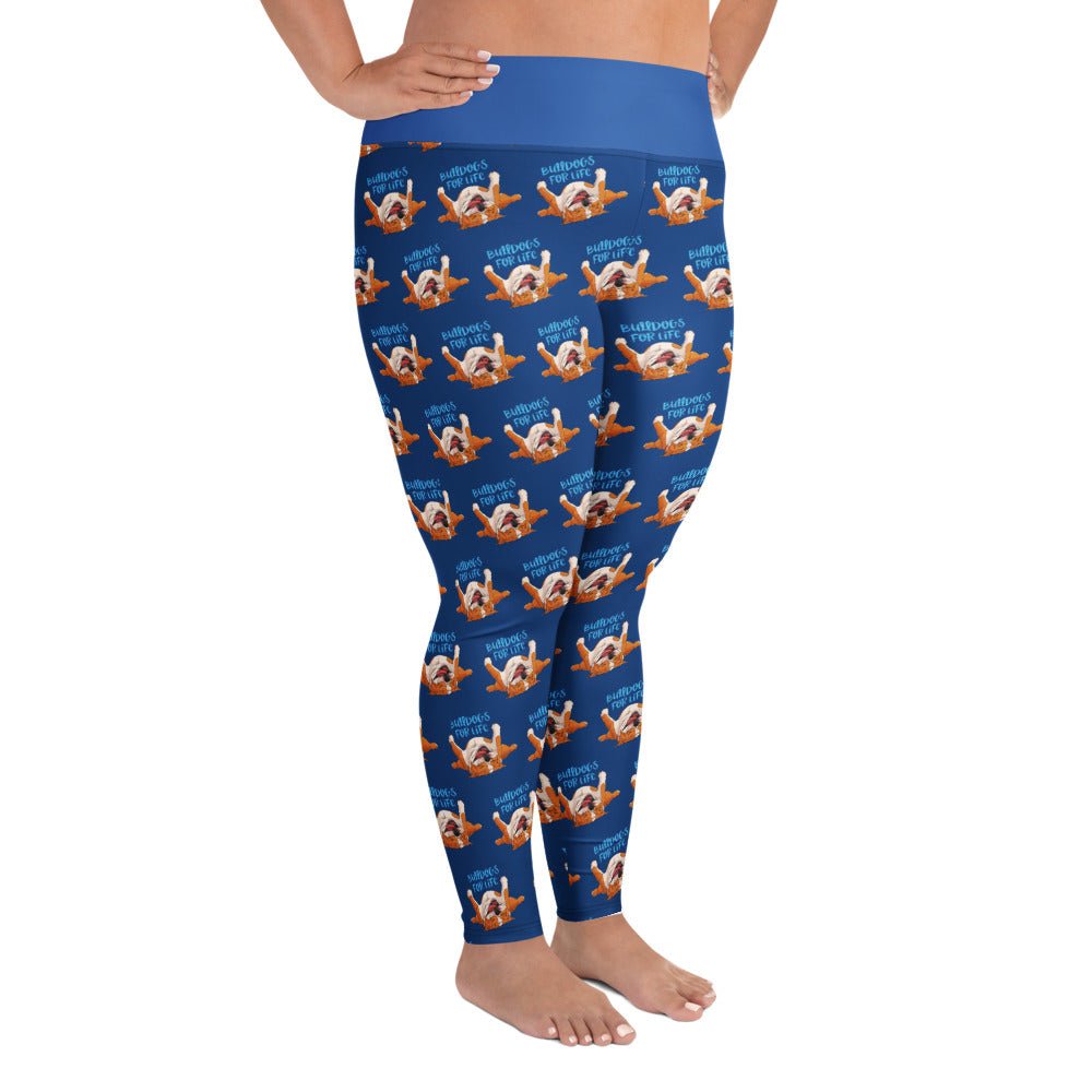 "Bulldogs For Life" Blue Plus Size Leggings | Red & White Colored