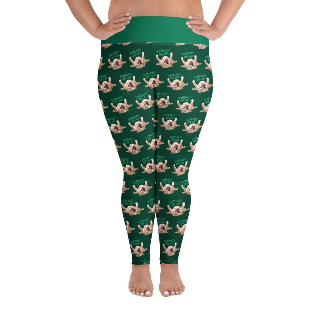 "Bulldogs For Life" Green Plus Size Leggings | Fawn & White Colored