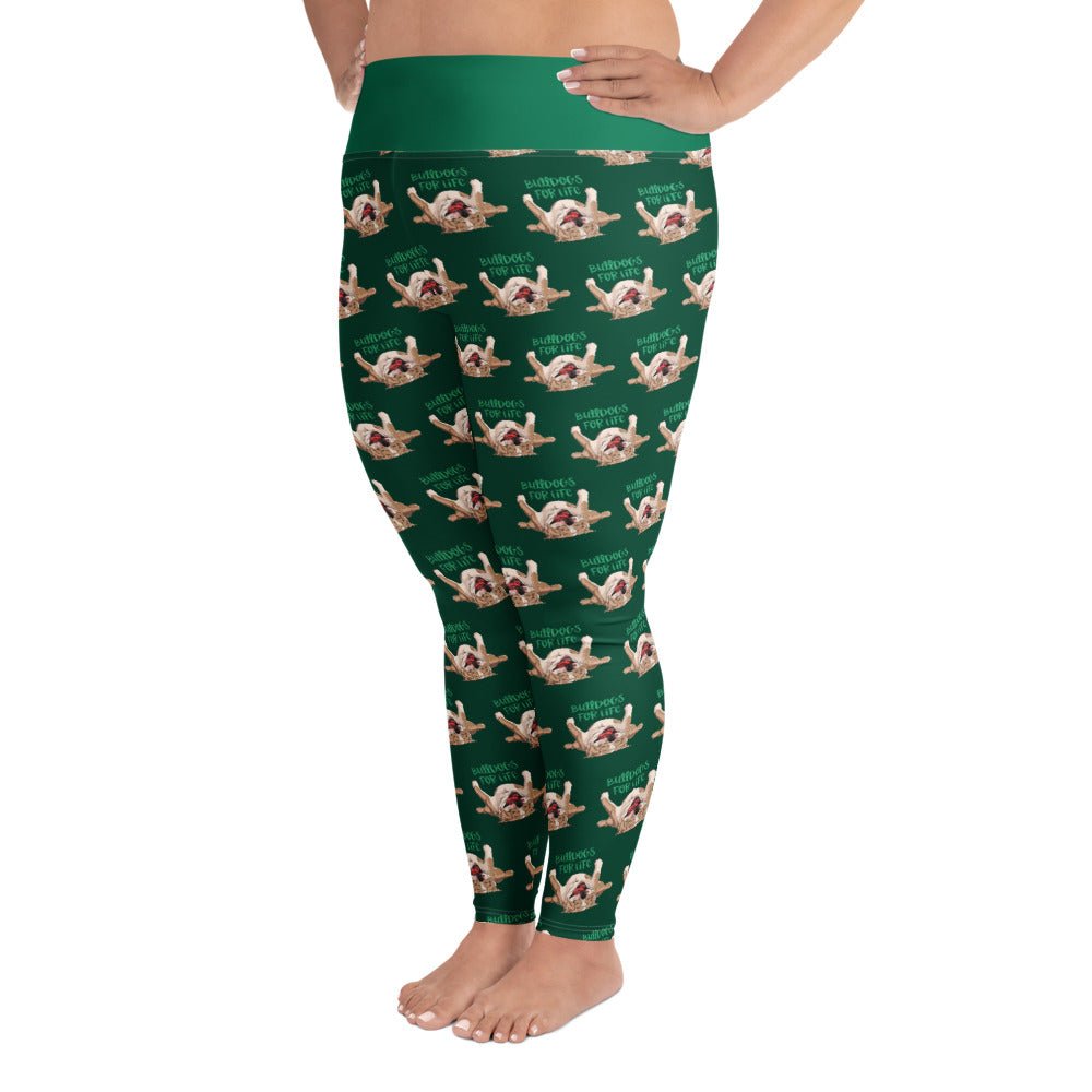 "Bulldogs For Life" Green Plus Size Leggings | Fawn & White Colored