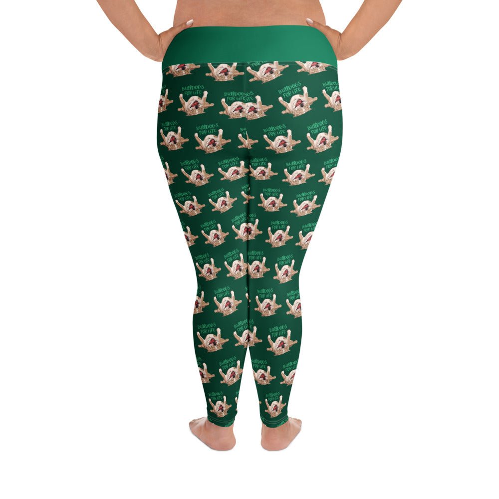 "Bulldogs For Life" Green Plus Size Leggings | Fawn & White Colored