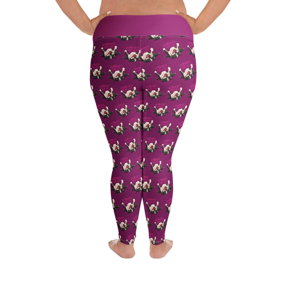 "Bulldogs For Life" Purple Plus Size Leggings | Black & White Colored