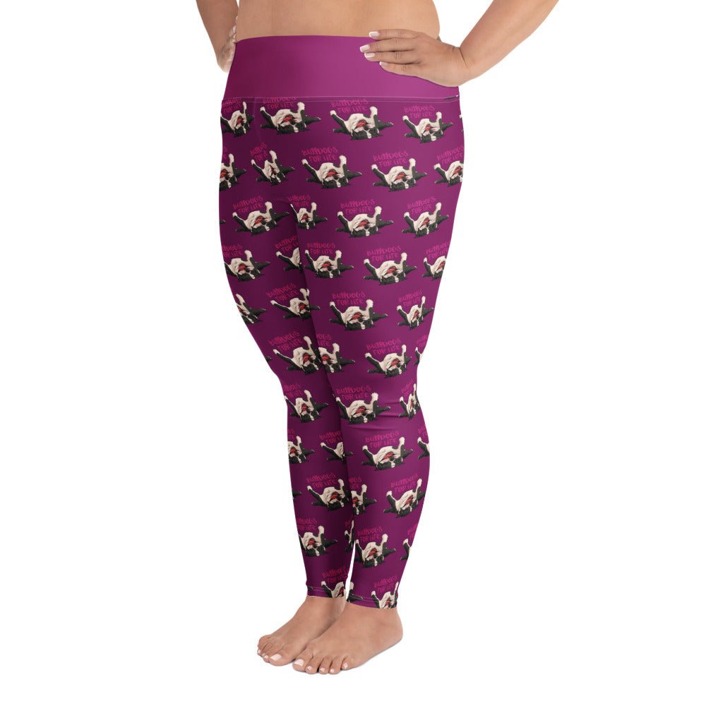 "Bulldogs For Life" Purple Plus Size Leggings | Black & White Colored