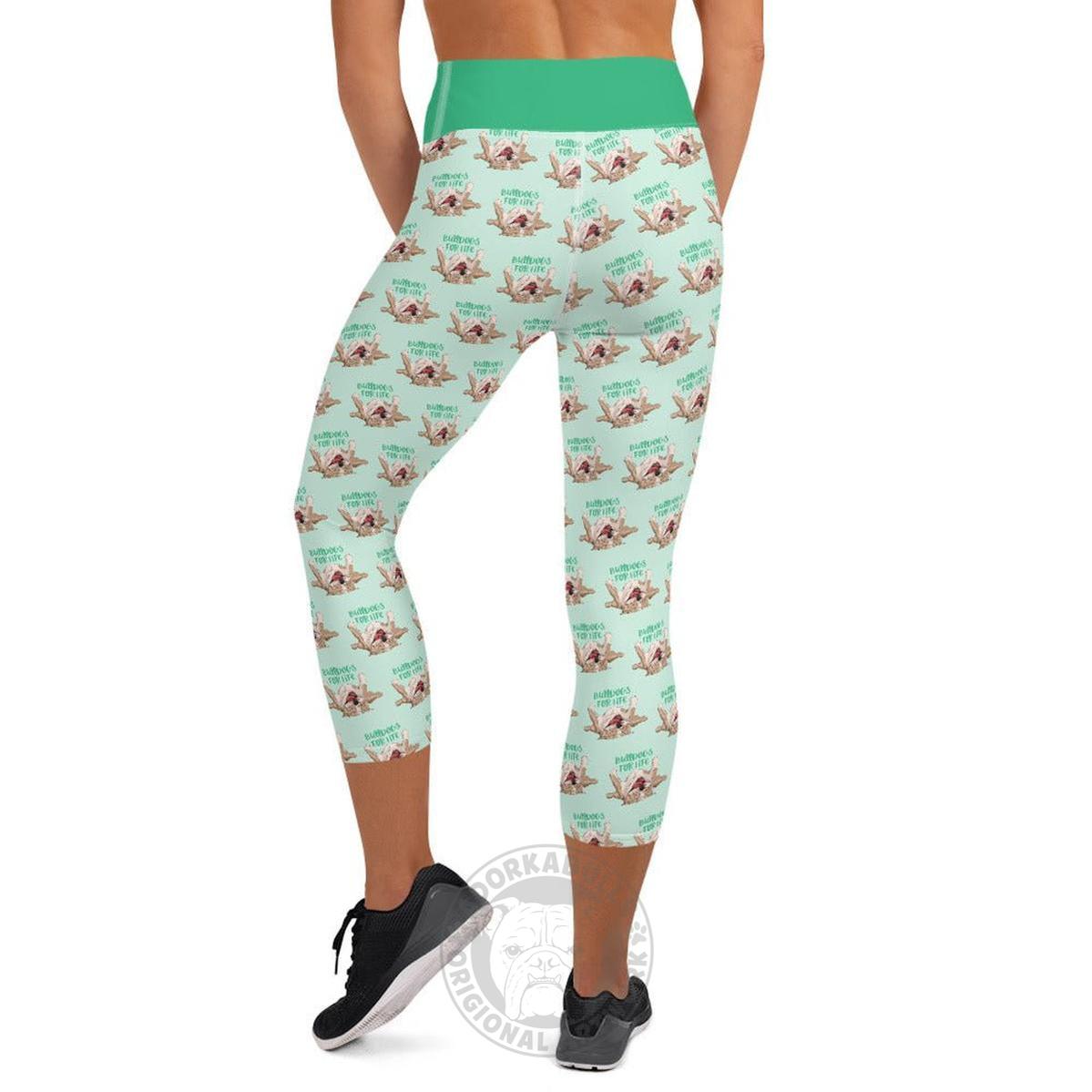 "Bulldogs For Life" Yoga Capri Leggings | Fawn & White Colored
