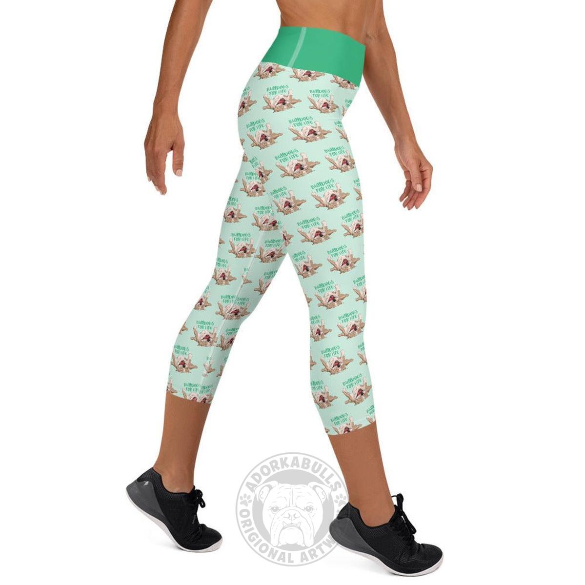 "Bulldogs For Life" Yoga Capri Leggings | Fawn & White Colored