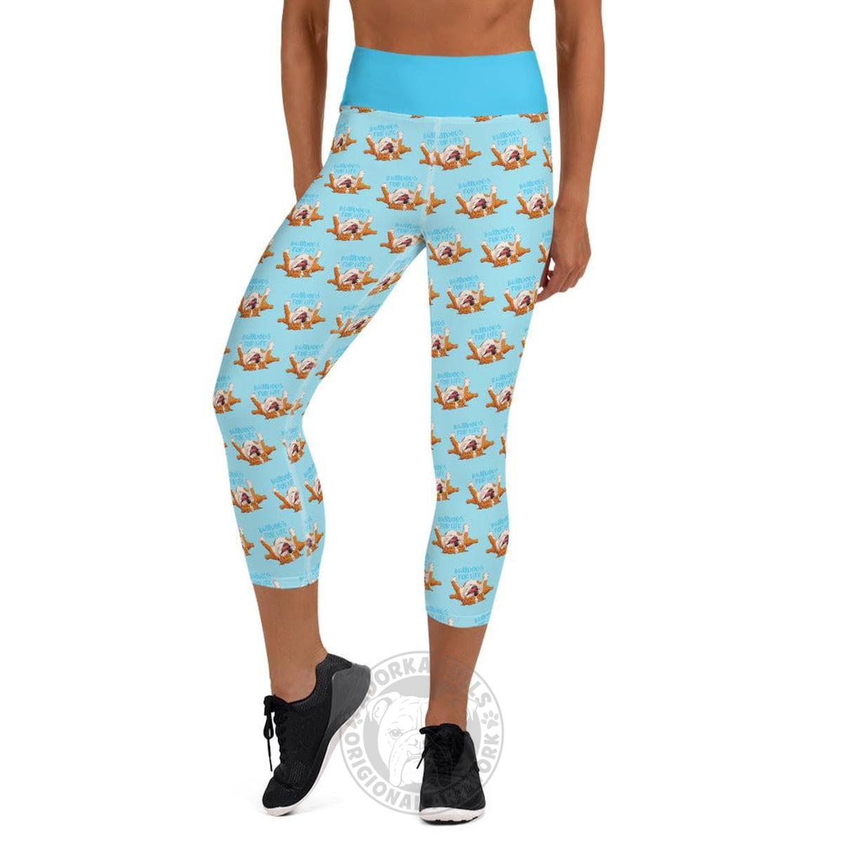 "Bulldogs For Life" Yoga Capri Leggings | Red & White Colored