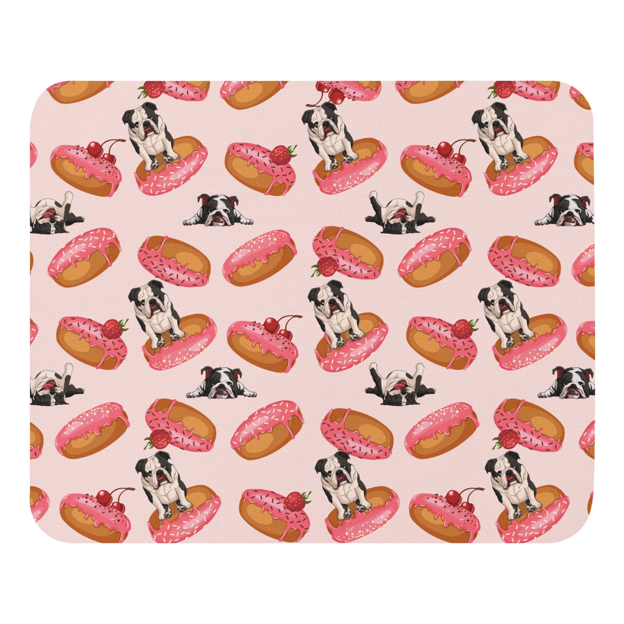 "Bulldogs & Pink Donuts" Mouse Pad | B&W Colored