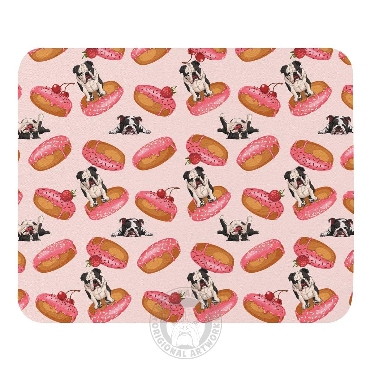 "Bulldogs & Pink Donuts" Mouse Pad | B&W Colored