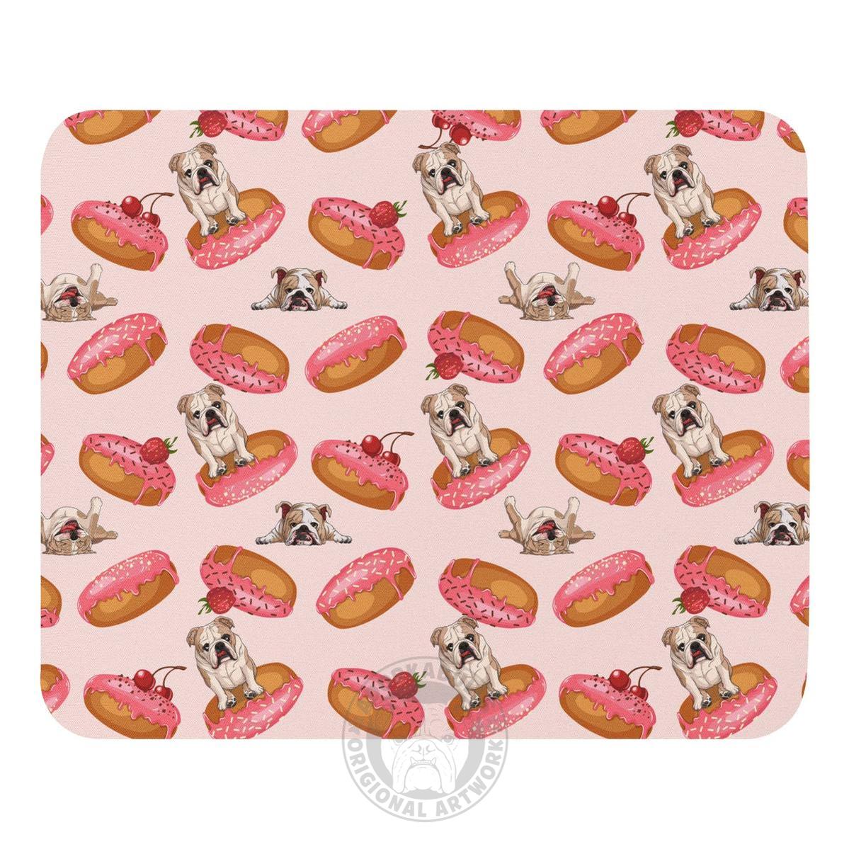 "Bulldogs & Pink Donuts" Mouse Pad | Fawn & White Colored