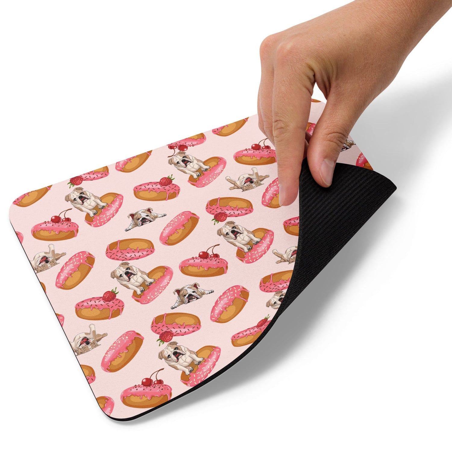 "Bulldogs & Pink Donuts" Mouse Pad | Fawn & White Colored