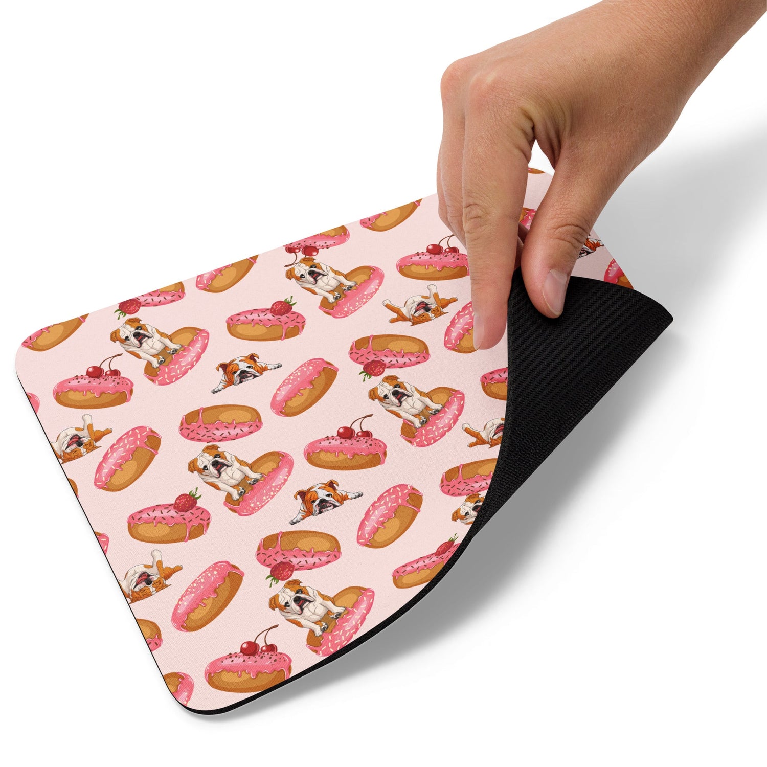 "Bulldogs & Pink Donuts" Mouse Pad | Red & White Colored
