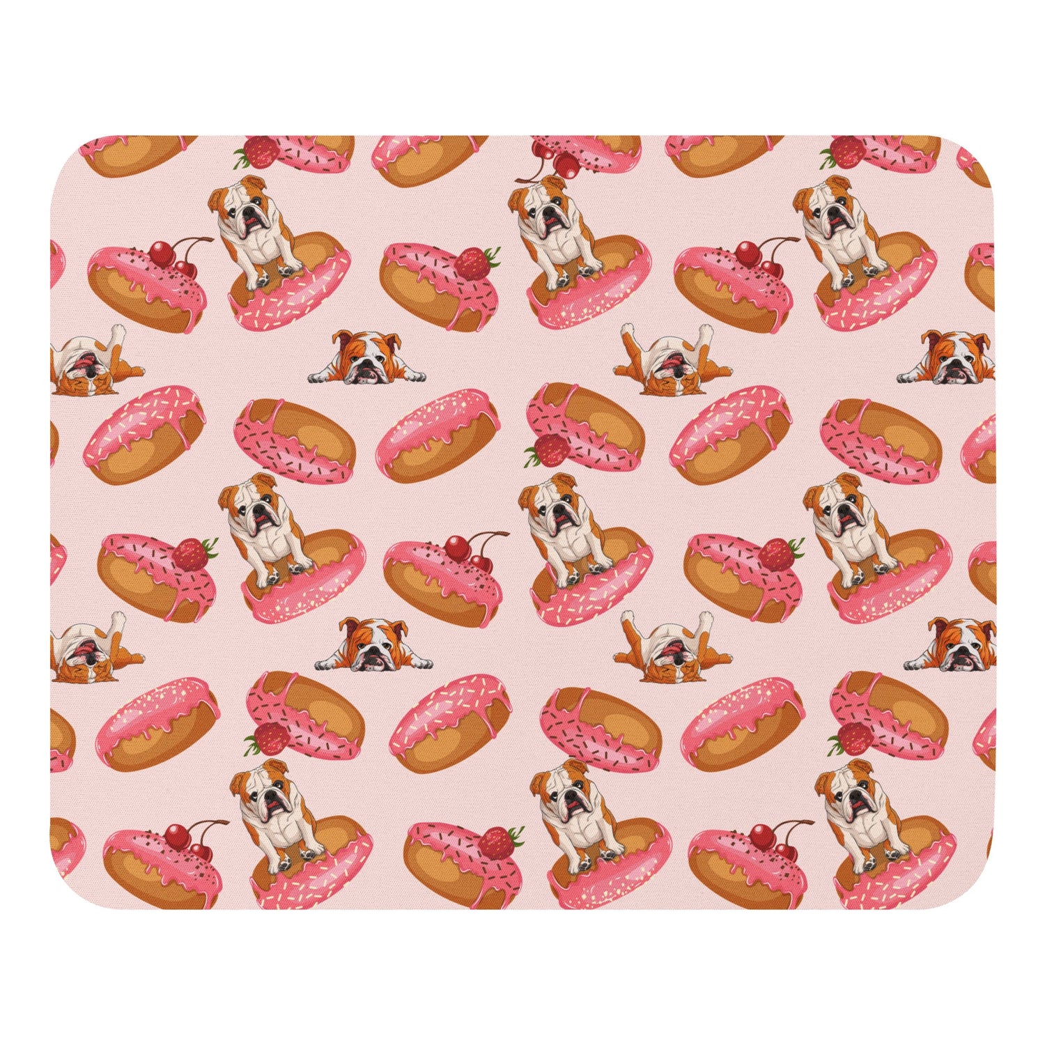 "Bulldogs & Pink Donuts" Mouse Pad | Red & White Colored