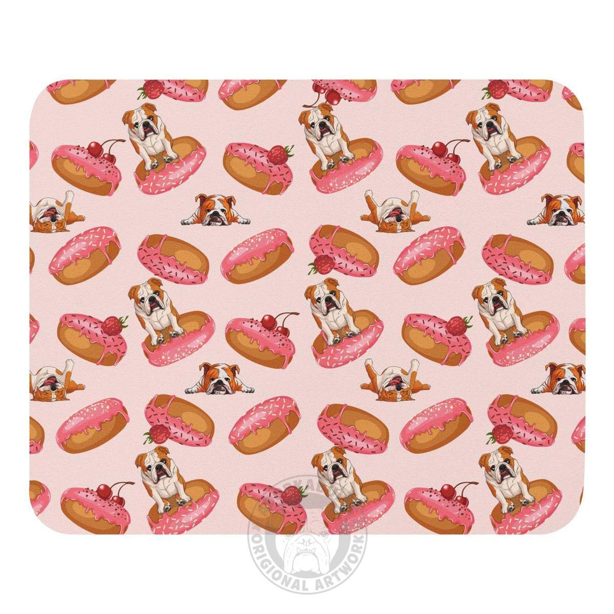 "Bulldogs & Pink Donuts" Mouse Pad | Red & White Colored