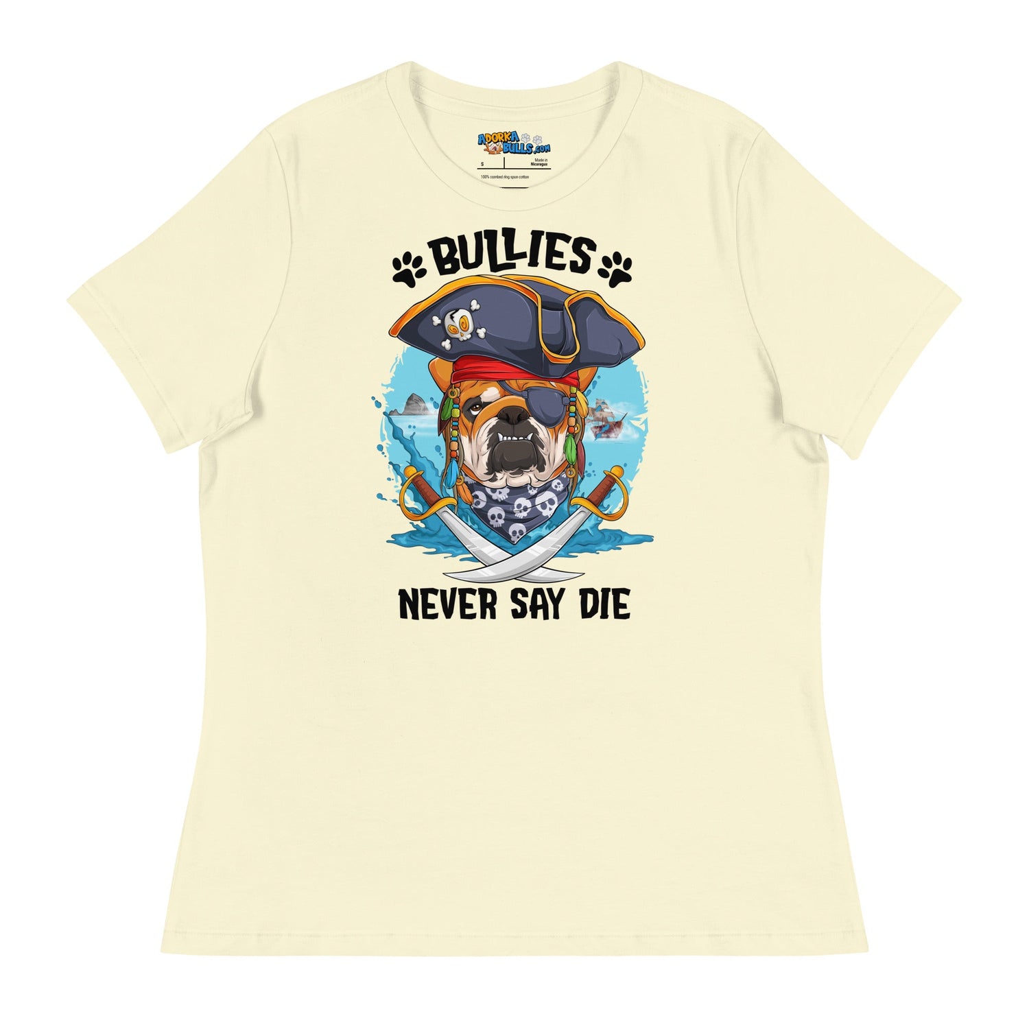 "Bullies Never Say Die" English Bulldog Pirate Women’s Relaxed Tee