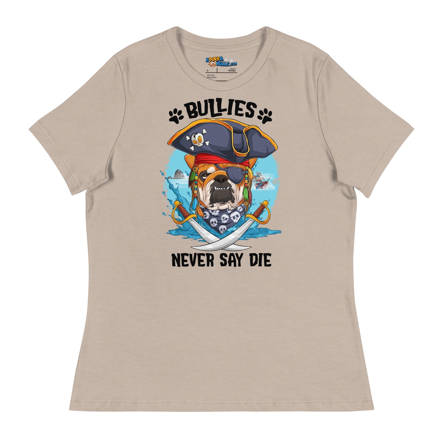 "Bullies Never Say Die" English Bulldog Pirate Women’s Relaxed Tee