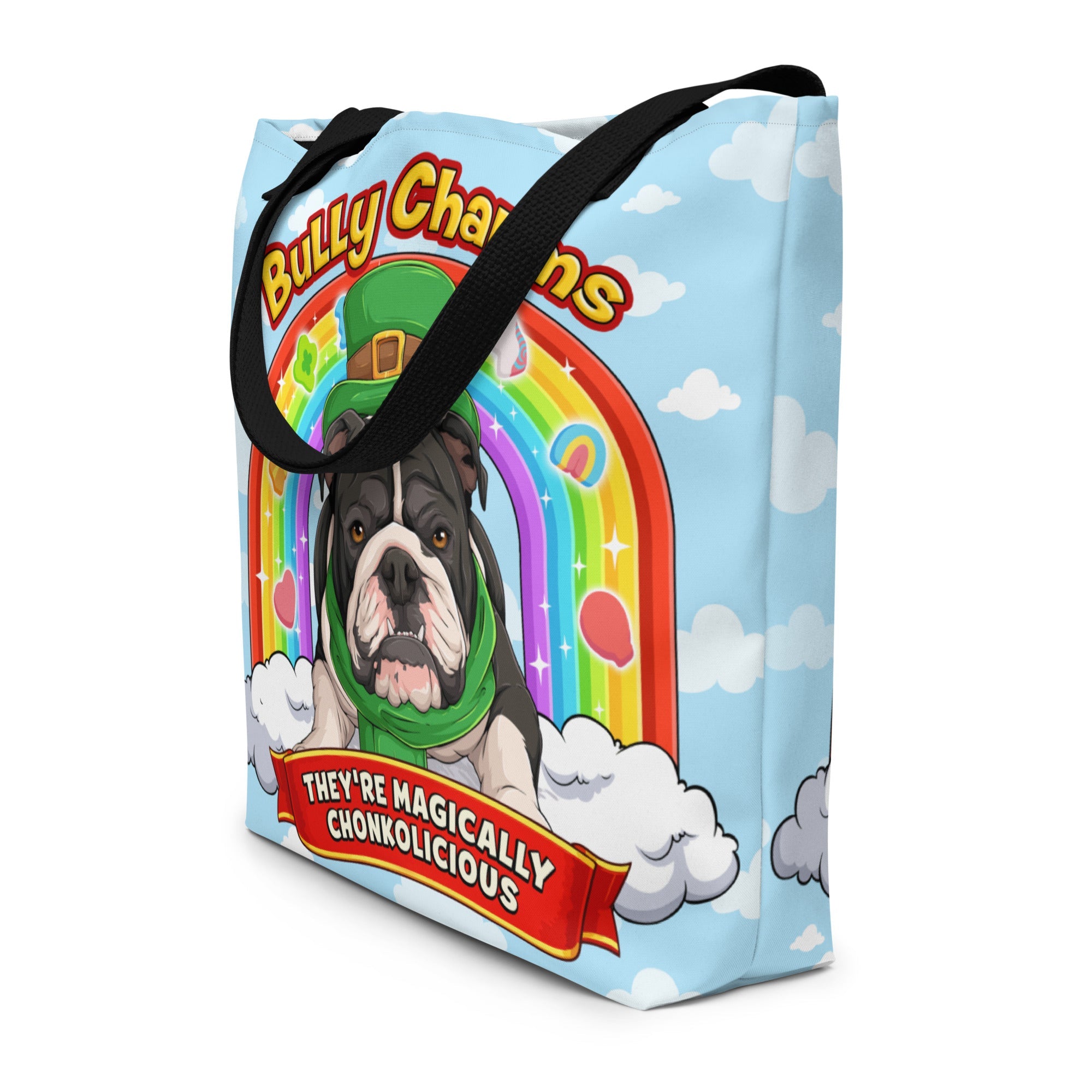"Bully Charms" Bulldog Large Tote Bag with Pocket | B&W Colored