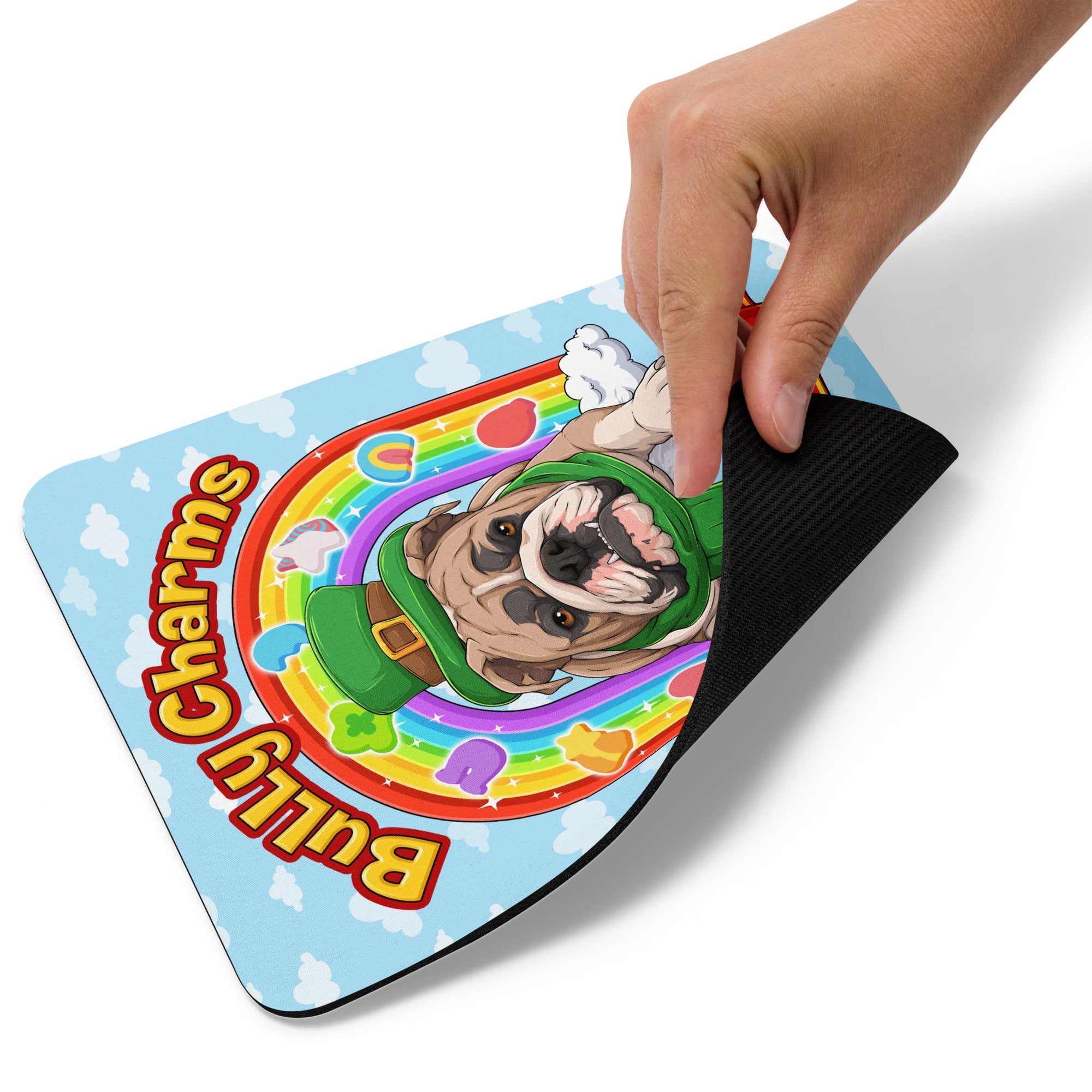 "Bully Charms" Bulldog Mouse Pad | Fawn & White Colored