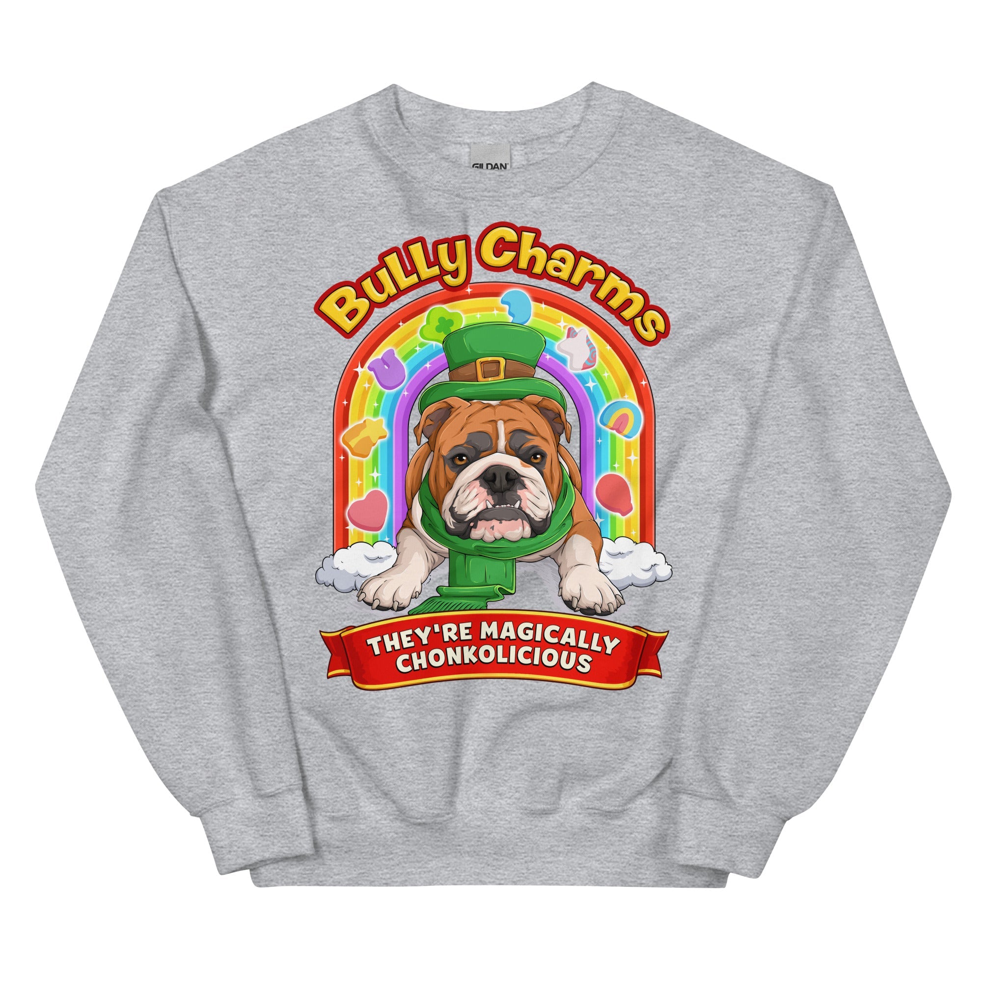 "Bully Charms" English Bulldog Sweatshirt | Red & White Colored