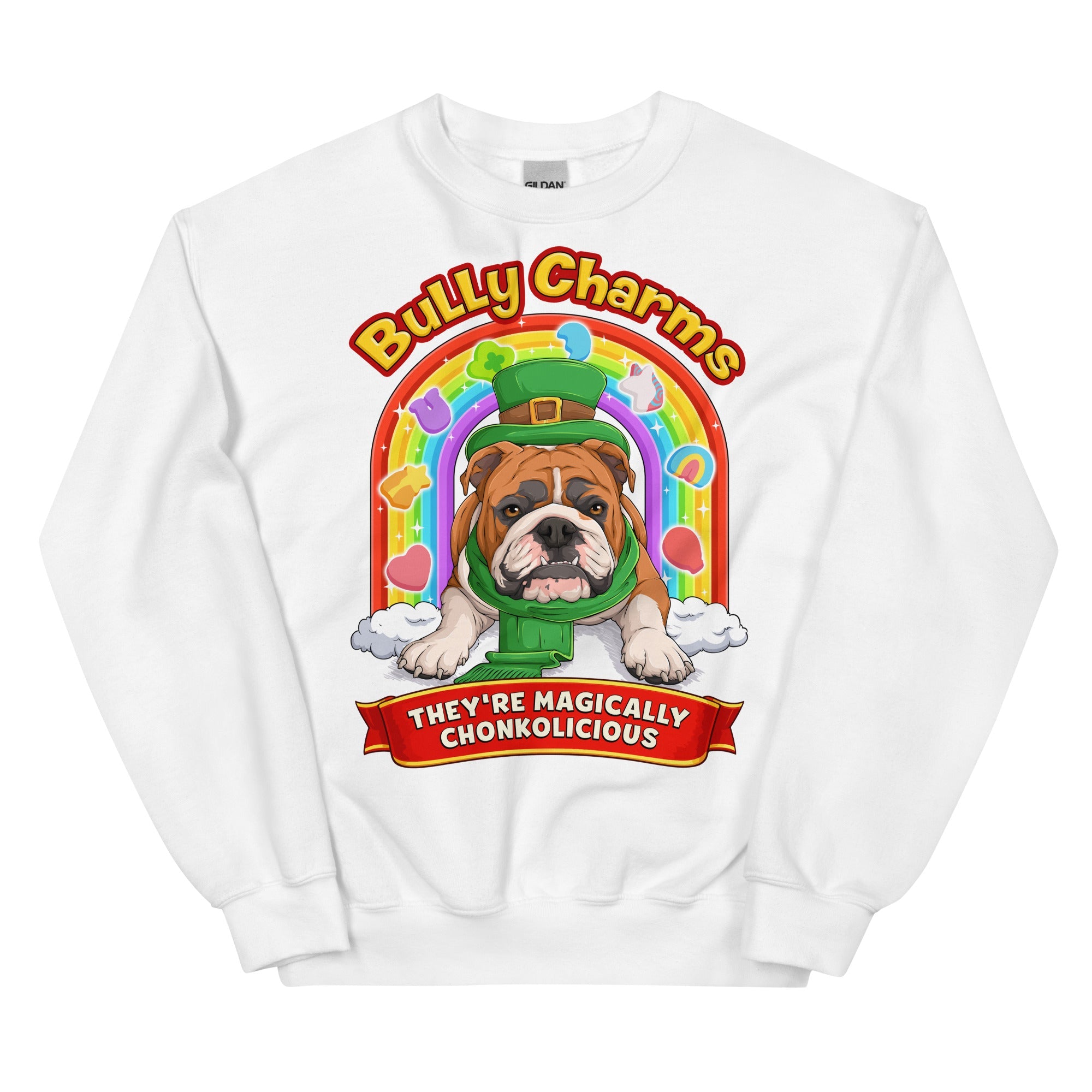"Bully Charms" English Bulldog Sweatshirt | Red & White Colored