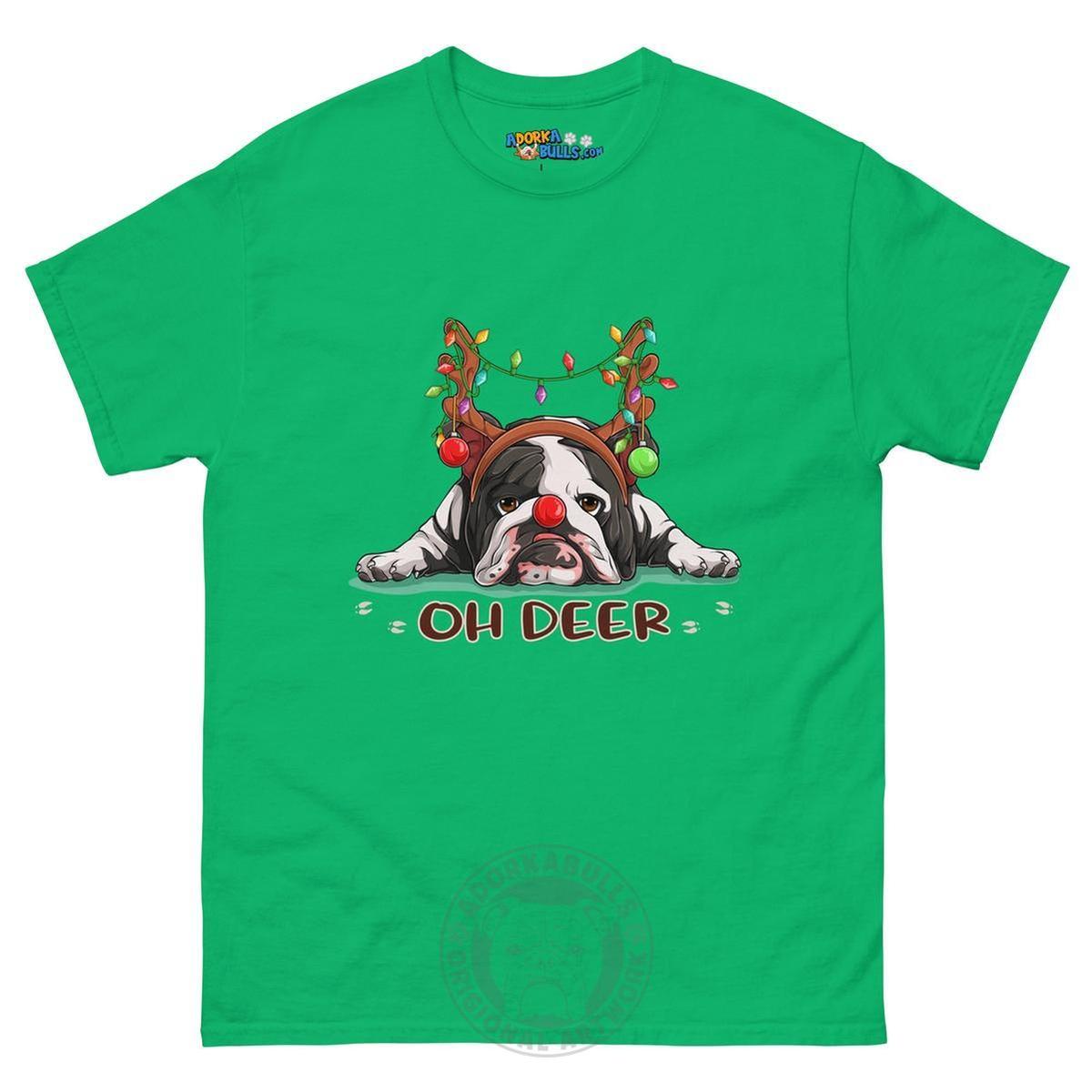 Christmas "Oh Deer" English Bulldog Unisex Tee | B&W Colored