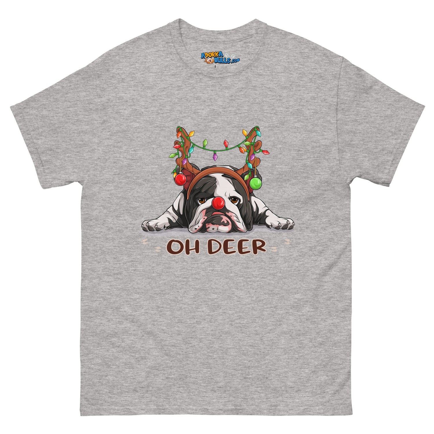 Christmas "Oh Deer" English Bulldog Unisex Tee | B&W Colored
