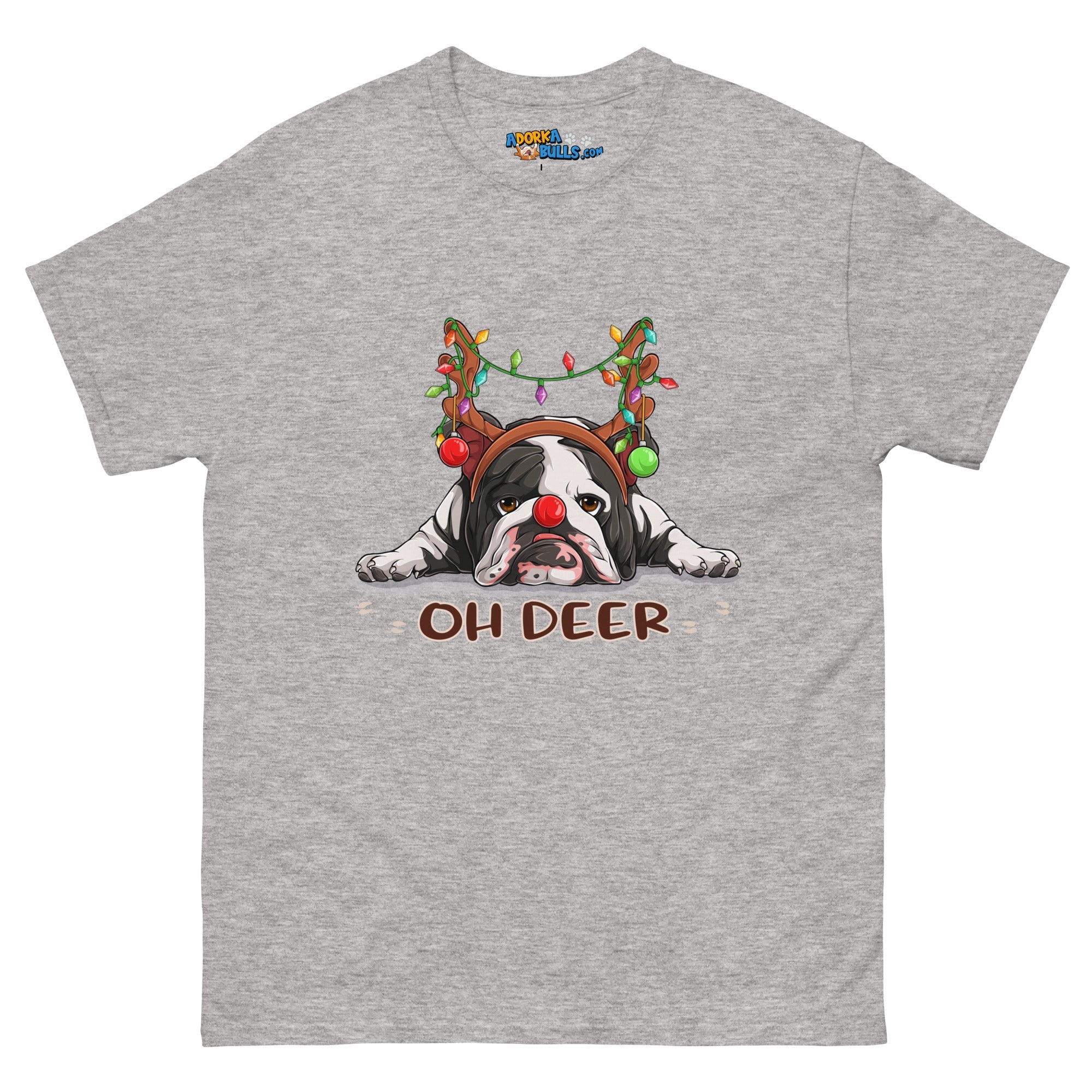 Christmas "Oh Deer" English Bulldog Unisex Tee | B&W Colored