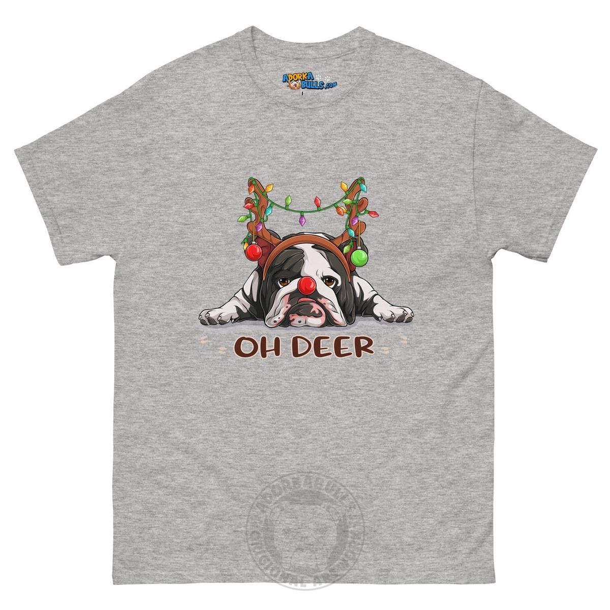 Christmas "Oh Deer" English Bulldog Unisex Tee | B&W Colored