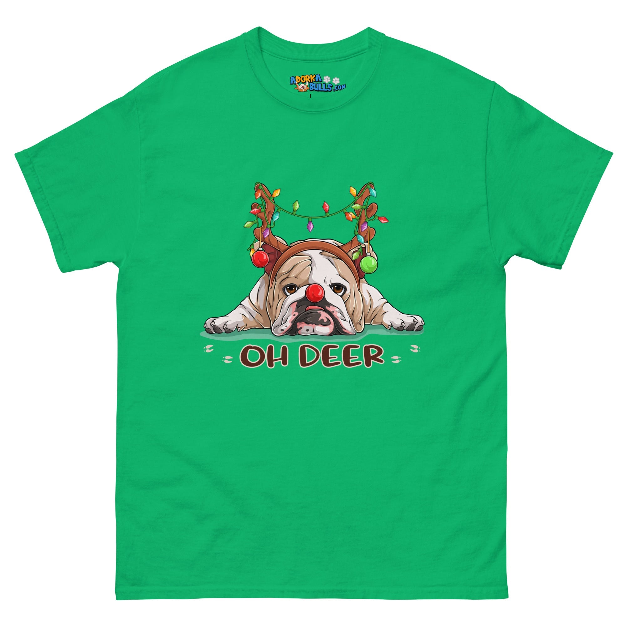 Christmas "Oh Deer" English Bulldog Unisex Tee | Fawn & White Colored