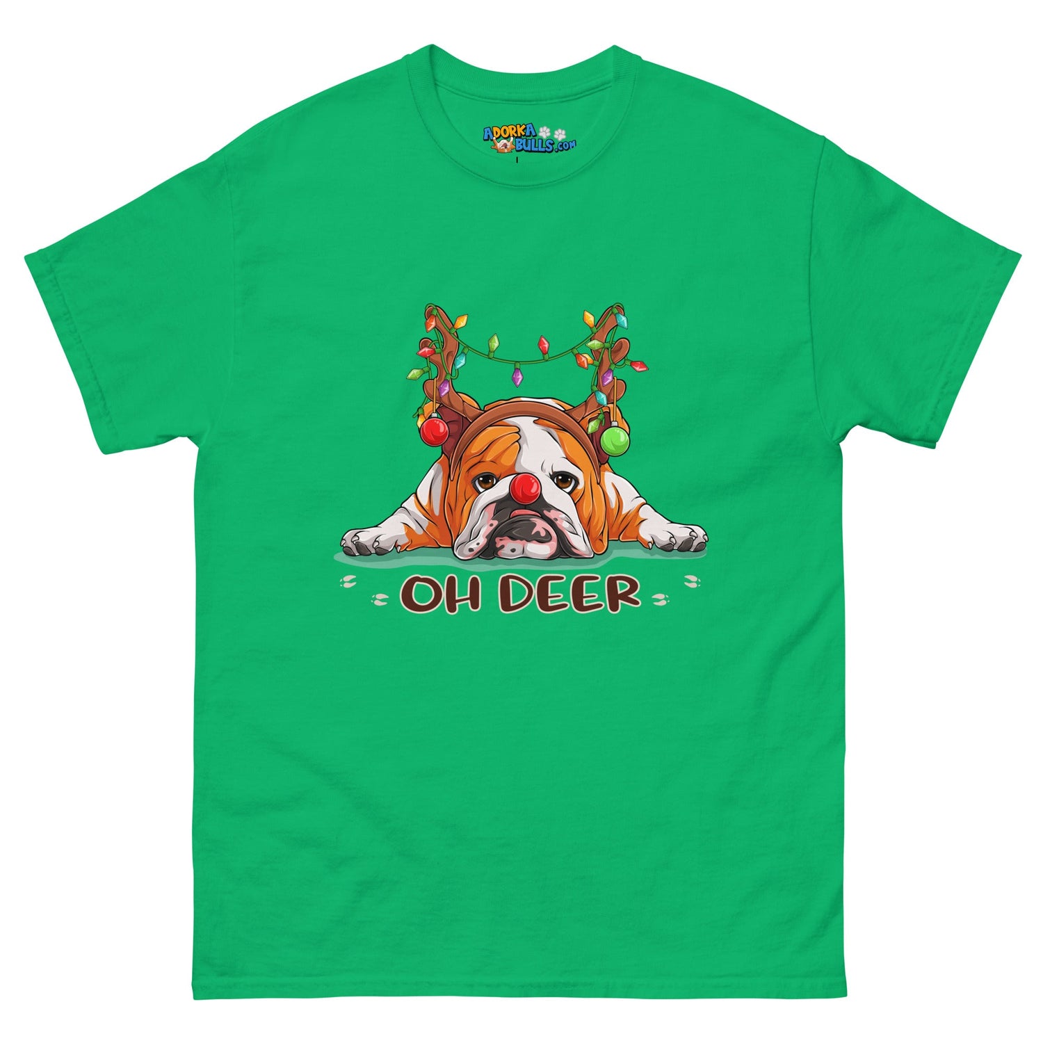 Christmas "Oh Deer" English Bulldog Unisex Tee | Red & White Colored