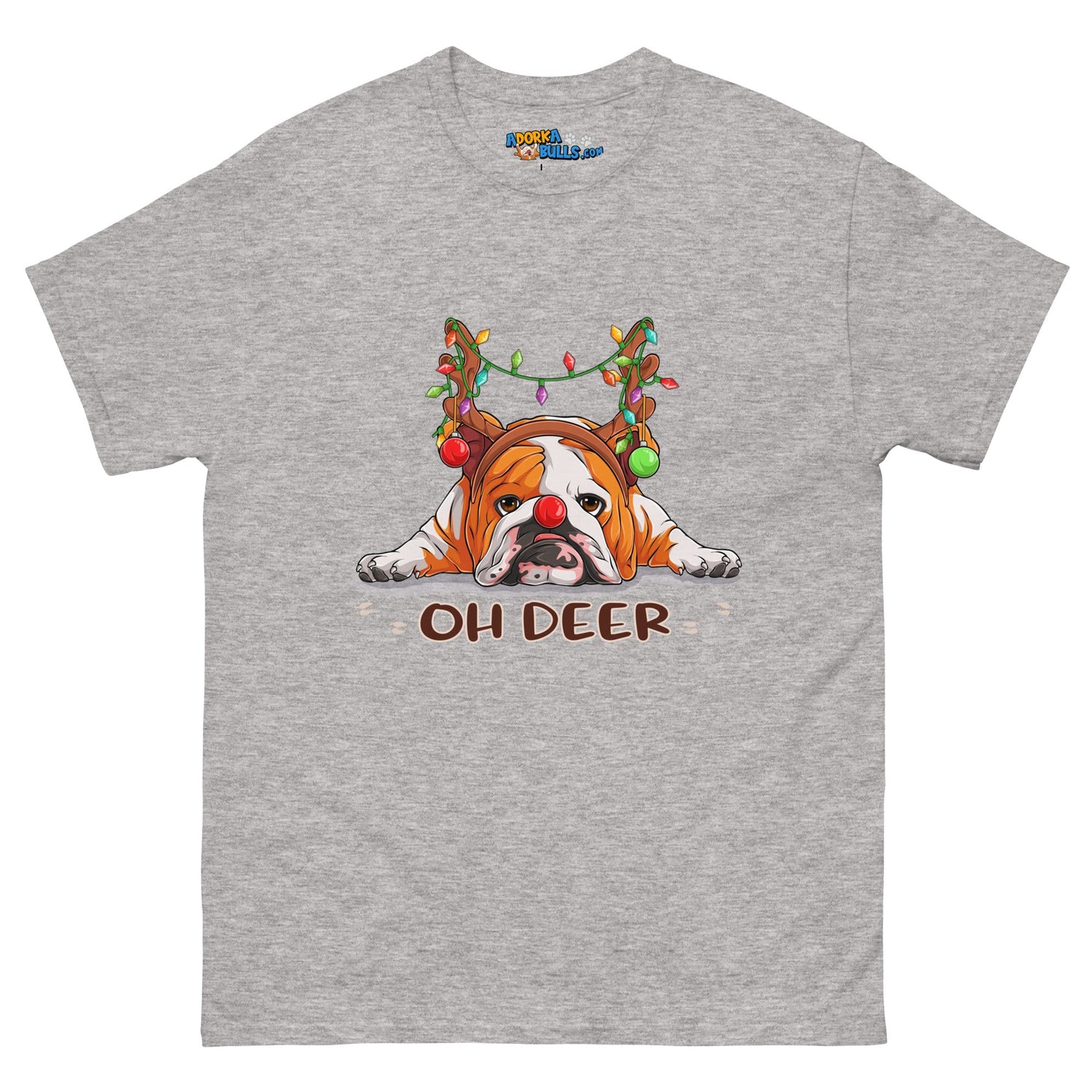 Christmas "Oh Deer" English Bulldog Unisex Tee | Red & White Colored