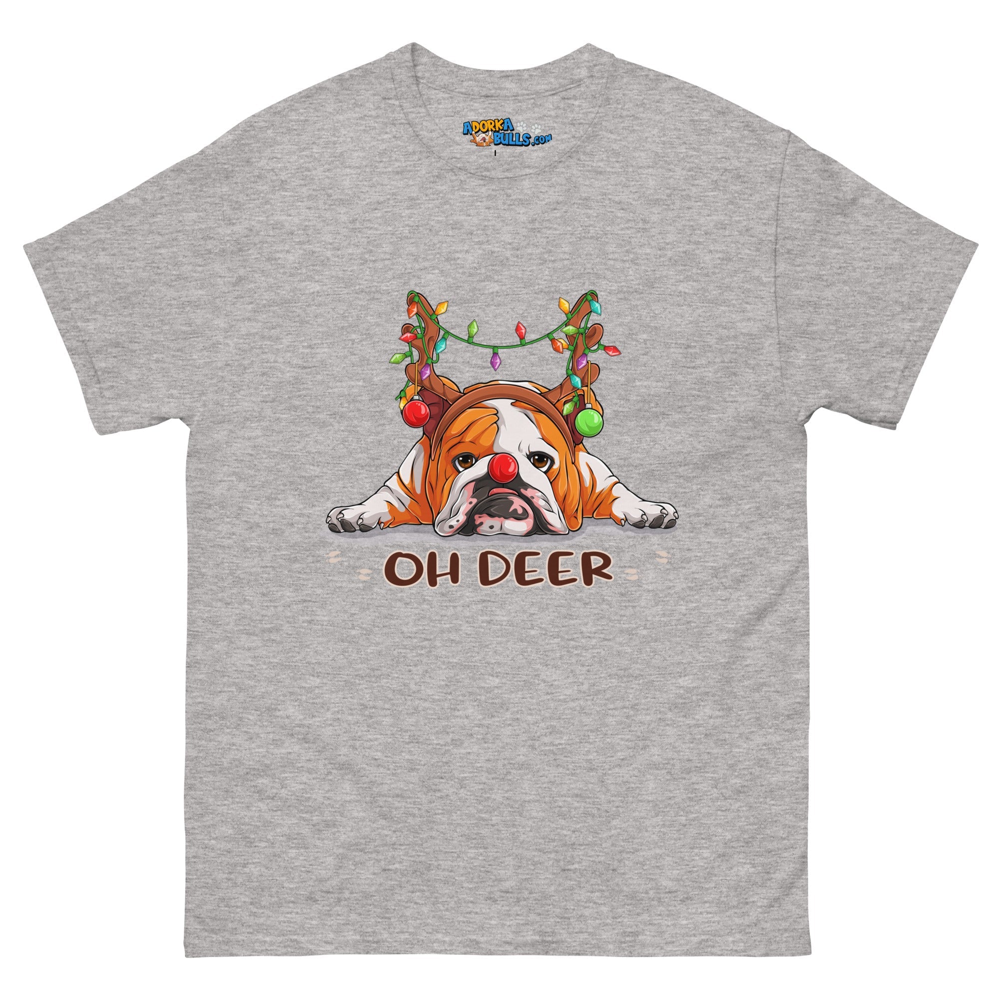 Christmas "Oh Deer" English Bulldog Unisex Tee | Red & White Colored