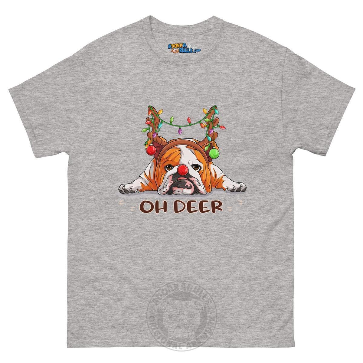 Christmas "Oh Deer" English Bulldog Unisex Tee | Red & White Colored