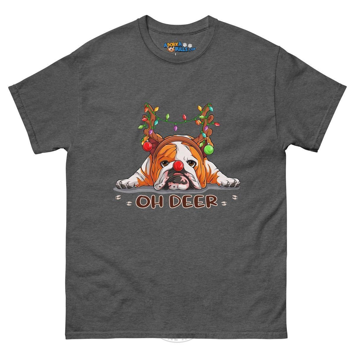 Christmas "Oh Deer" English Bulldog Unisex Tee | Red & White Colored