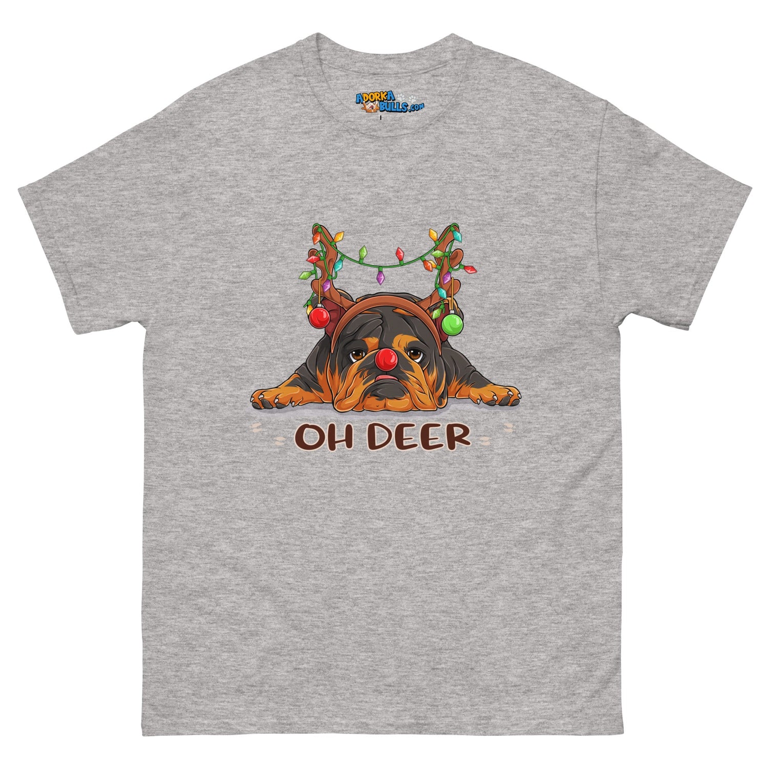 Christmas "Oh Deer" English Bulldog Unisex Tee | Tri Colored