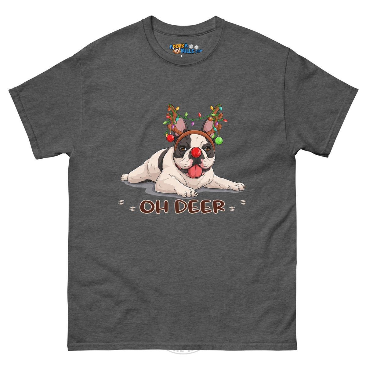 Christmas "Oh Deer" French Bulldog Unisex Tee | B&W Colored