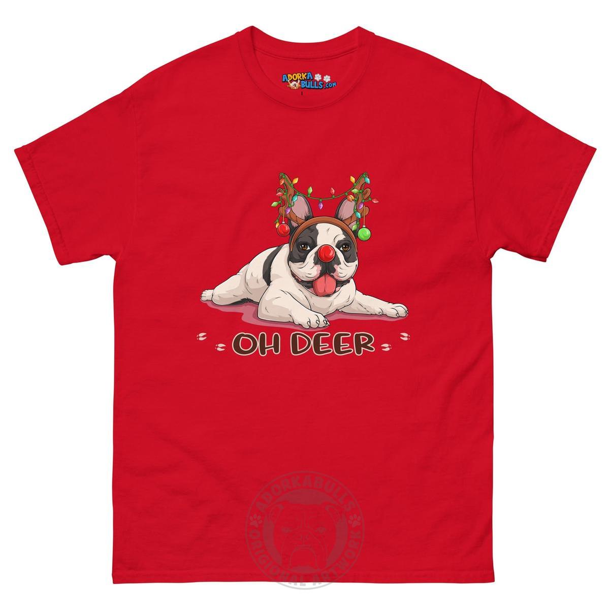 Christmas "Oh Deer" French Bulldog Unisex Tee | B&W Colored