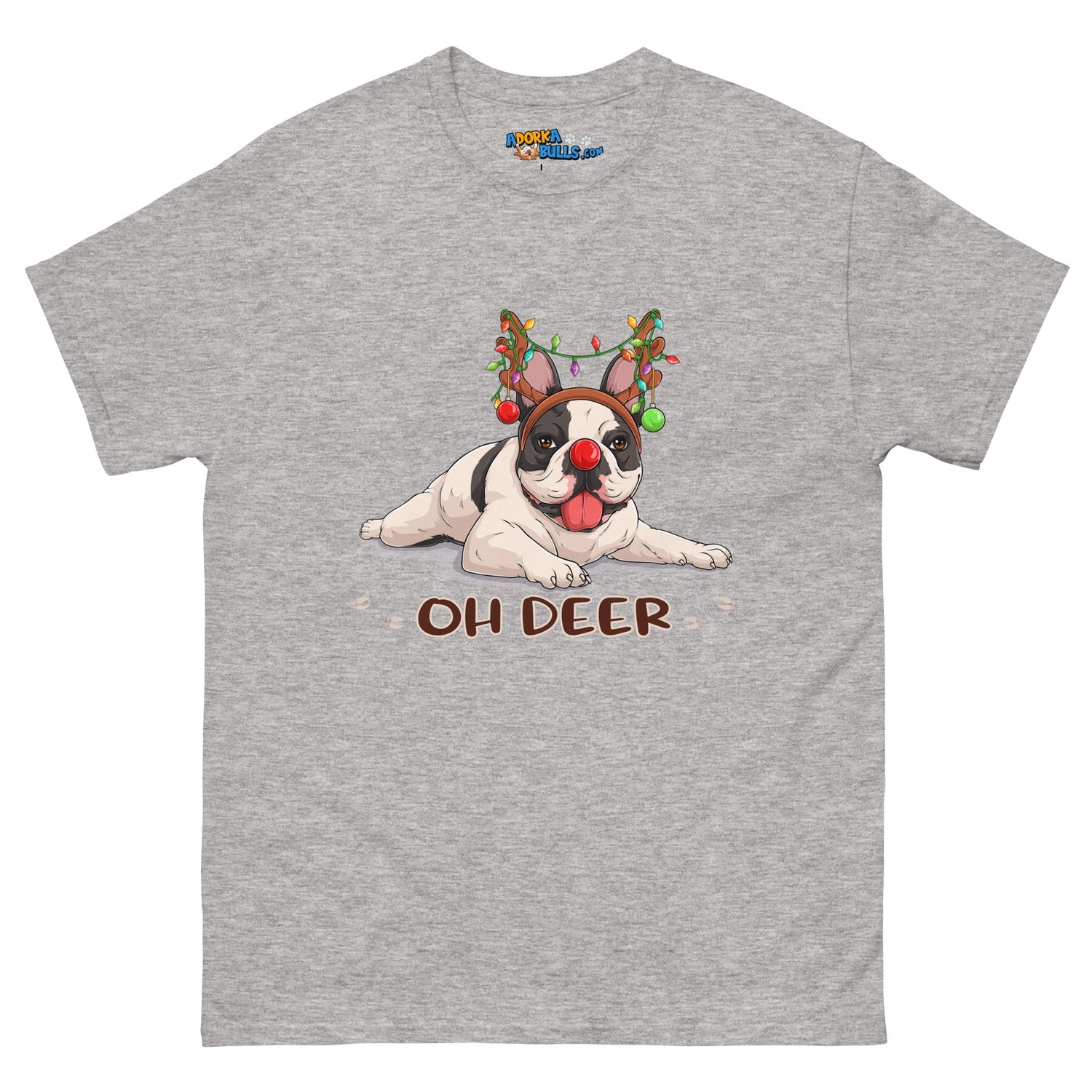Christmas "Oh Deer" French Bulldog Unisex Tee | B&W Colored
