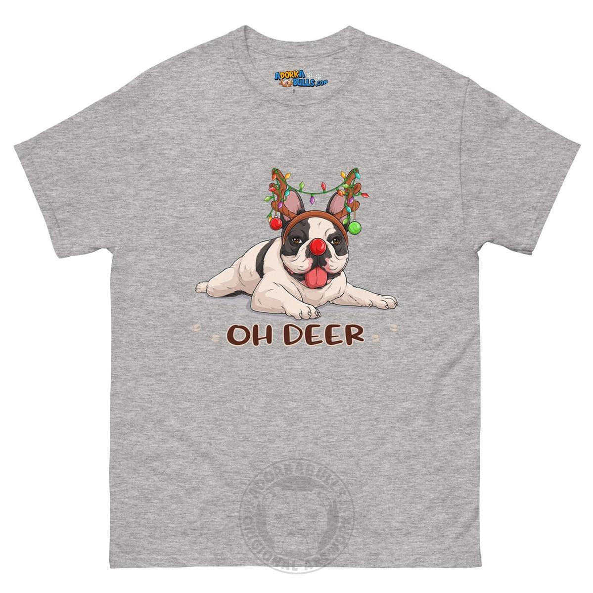 Christmas "Oh Deer" French Bulldog Unisex Tee | B&W Colored