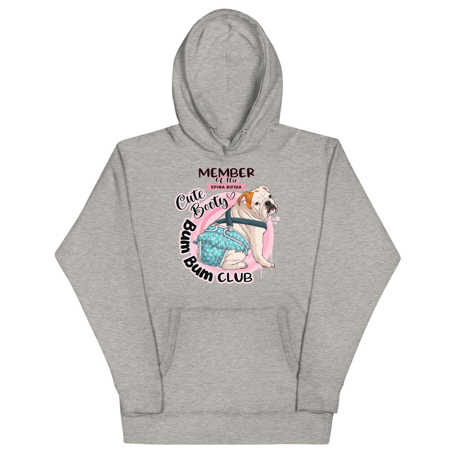 "Cute Booty Bum Bum Club" Female English Bulldog Unisex Hoodie | Red & White Colored