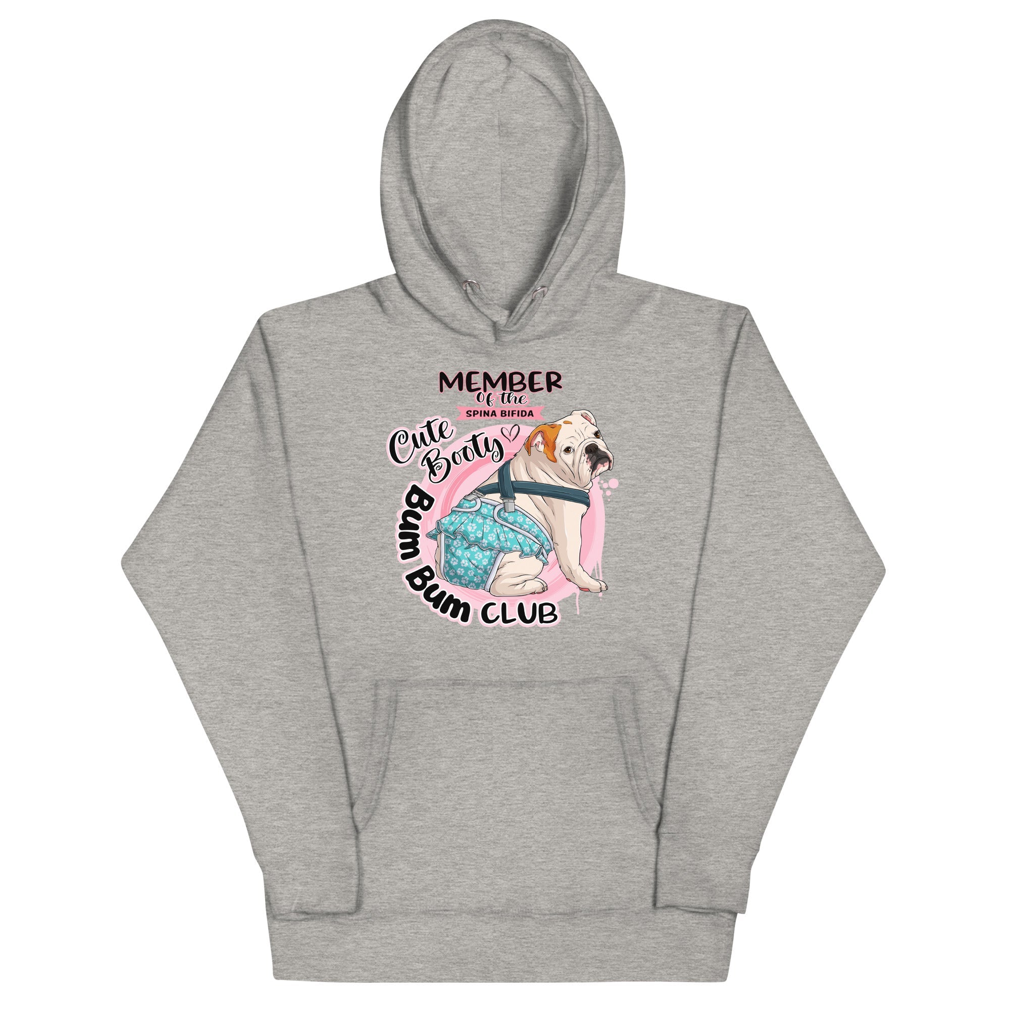 "Cute Booty Bum Bum Club" Female English Bulldog Unisex Hoodie | Red & White Colored