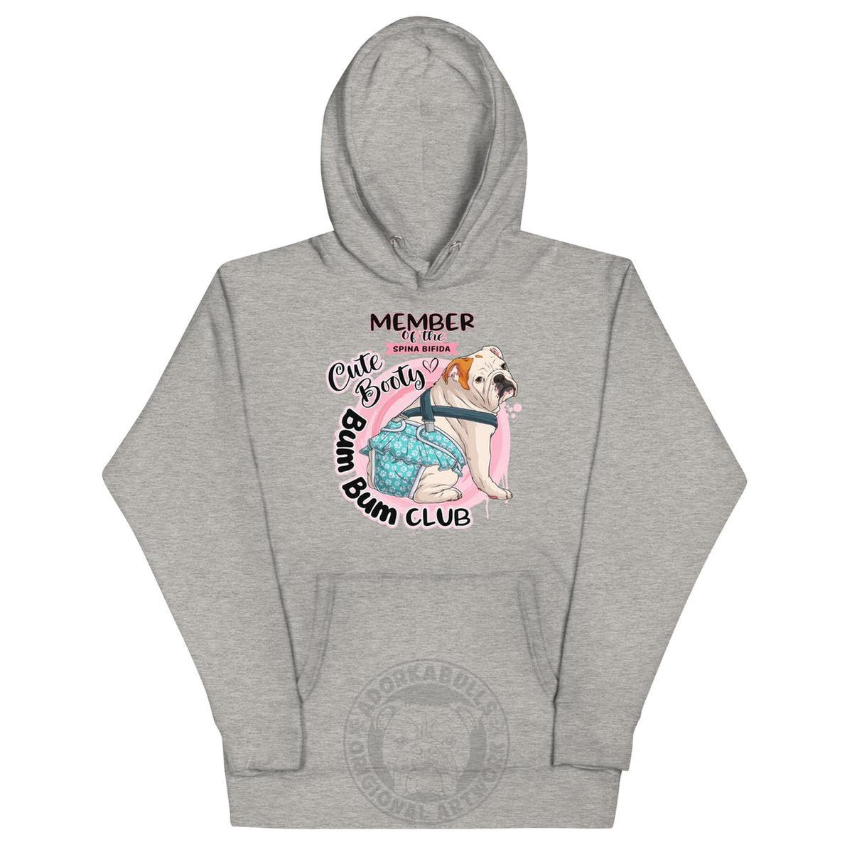 "Cute Booty Bum Bum Club" Female English Bulldog Unisex Hoodie | Red & White Colored