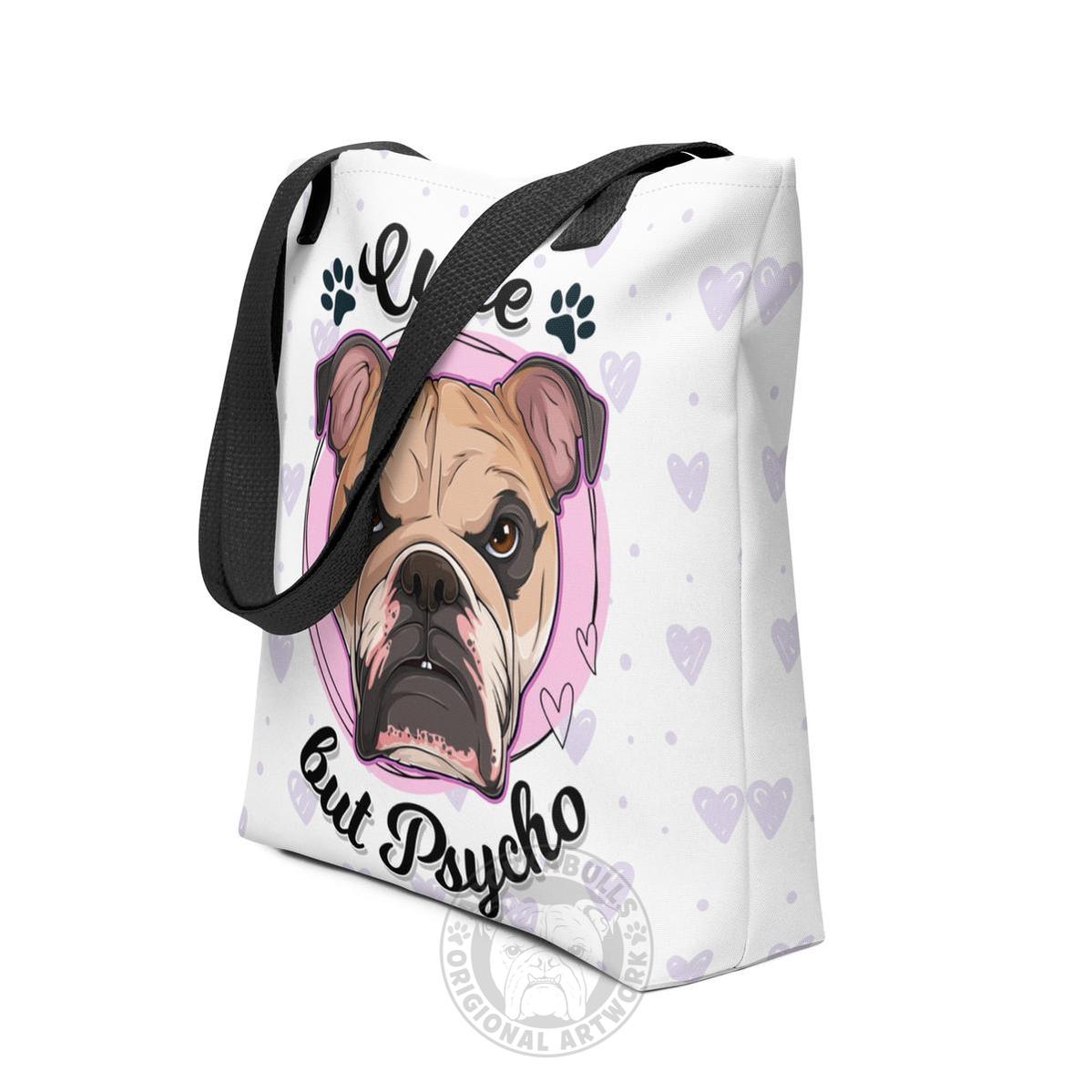 "Cute But Psycho" English Bulldog Tote Bag