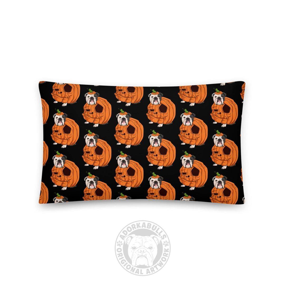 Cutest Lil Pumpkin in the Patch Bulldog Throw Pillow | English Bulldog · Black & White · Male