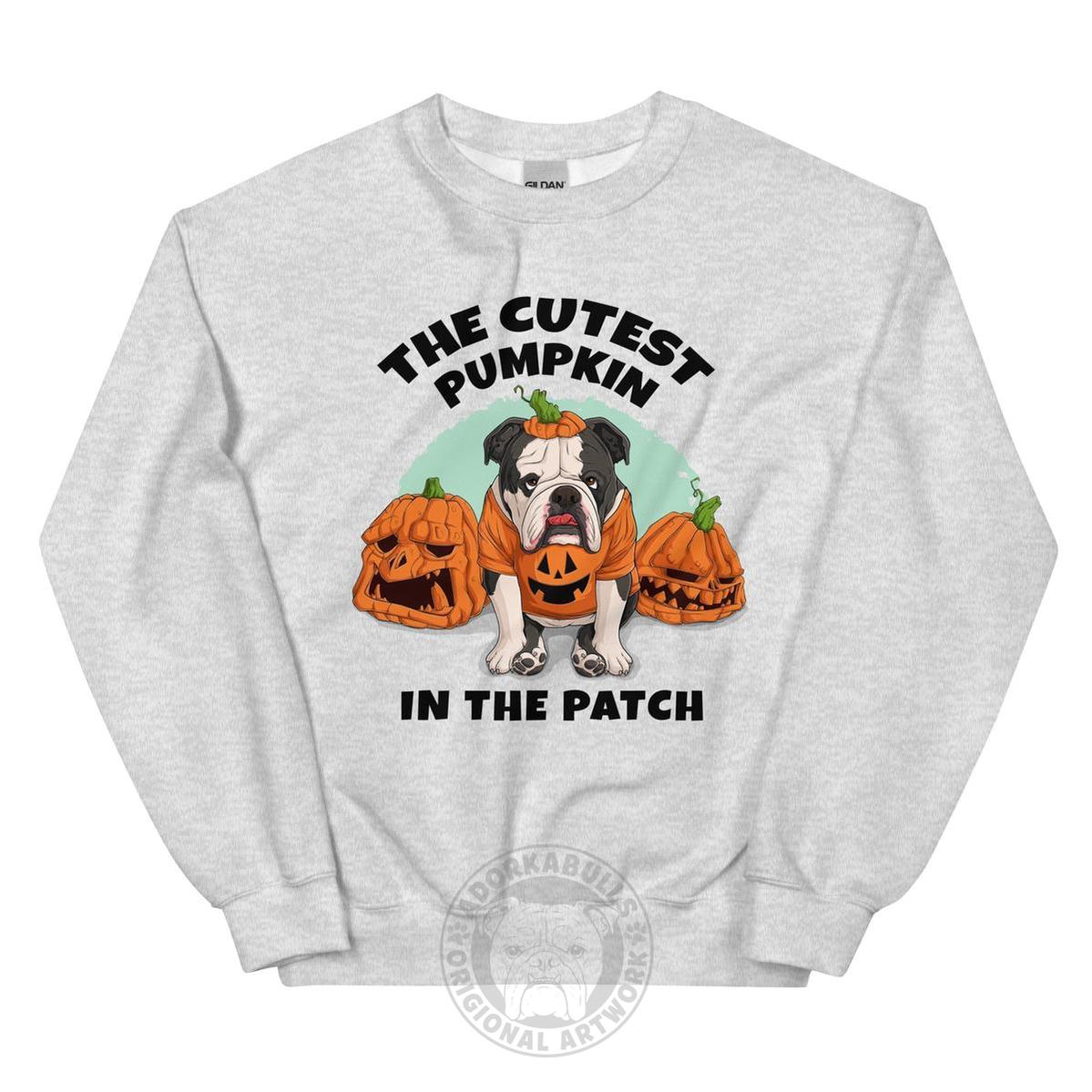 "Cutest Pumpkin in the Patch" Bulldog Unisex Sweatshirt | B&W Colored