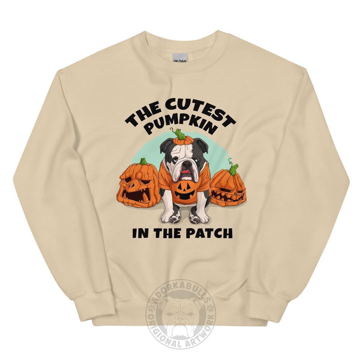 "Cutest Pumpkin in the Patch" Bulldog Unisex Sweatshirt | B&W Colored