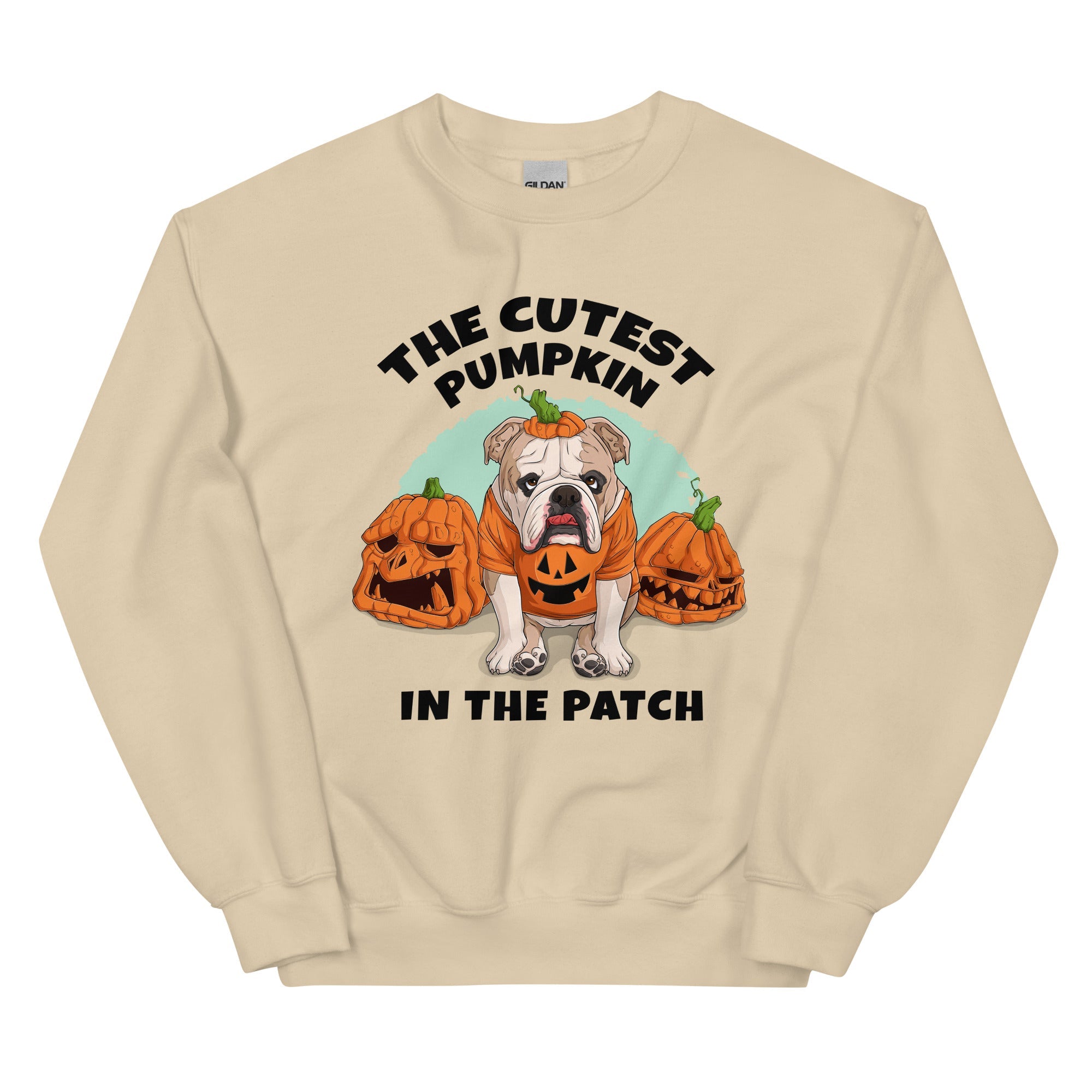 "Cutest Pumpkin in the Patch" Bulldog Unisex Sweatshirt | Fawn & White Colored