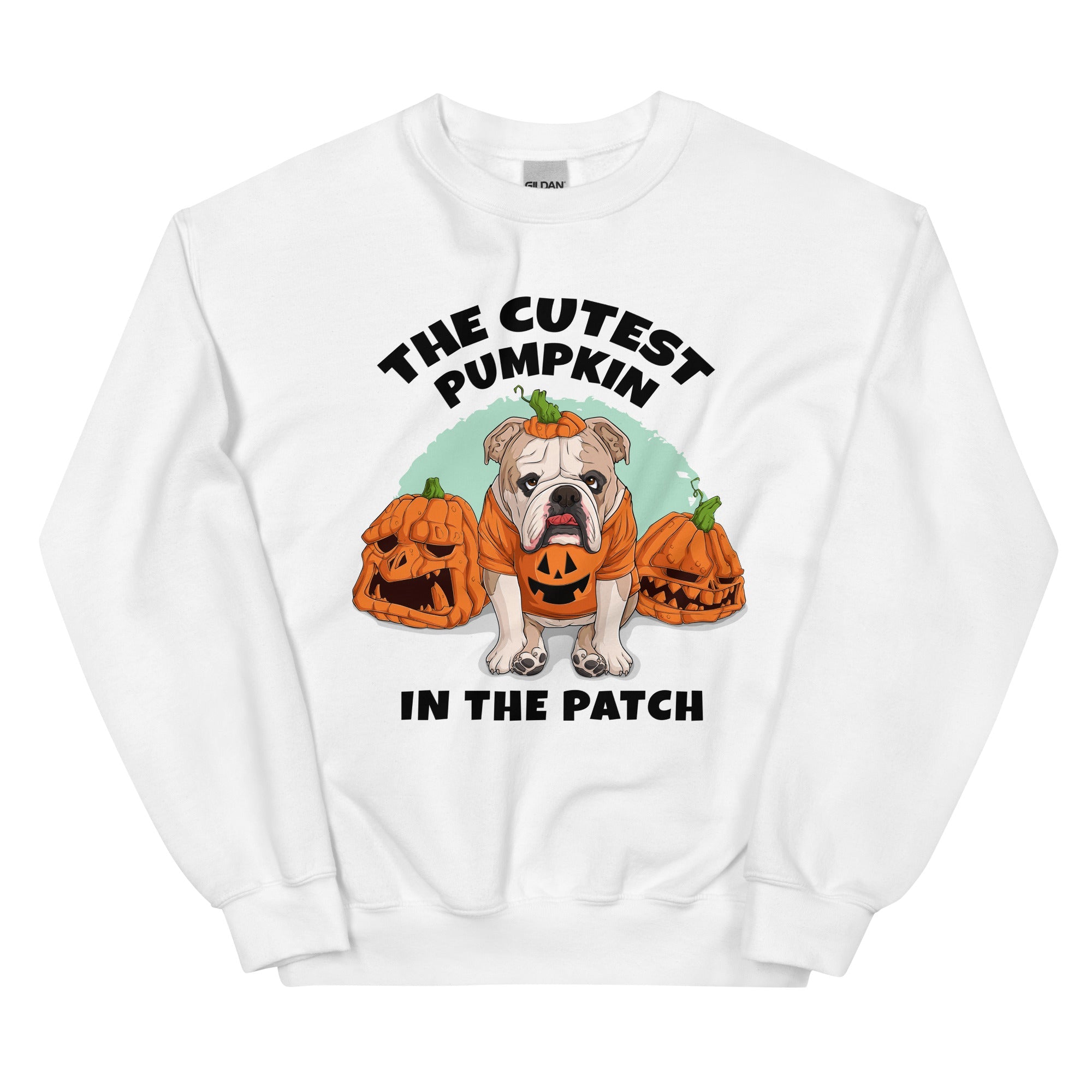"Cutest Pumpkin in the Patch" Bulldog Unisex Sweatshirt | Fawn & White Colored