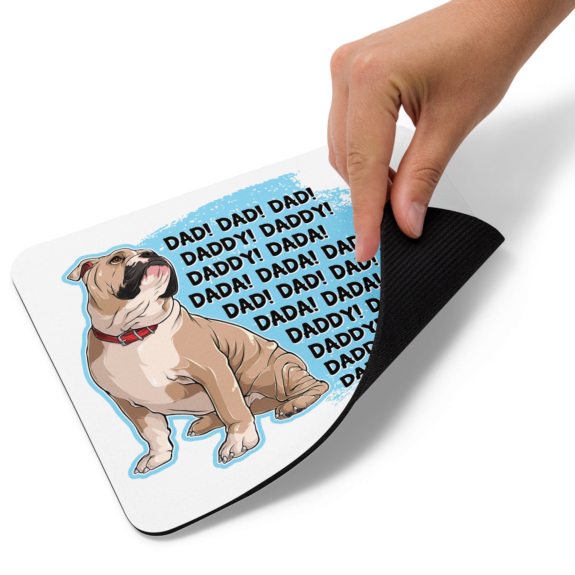 "Dad, Daddy, Dada" English Bulldog Mouse Pad | Fawn & White Colored
