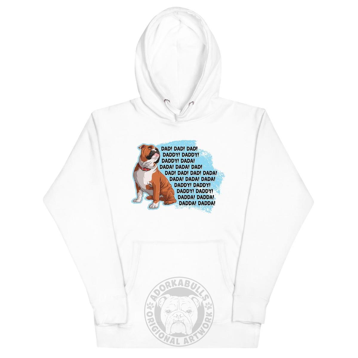 "Dad Daddy Dada" English Bulldog Unisex Hoodie | Red & White Colored