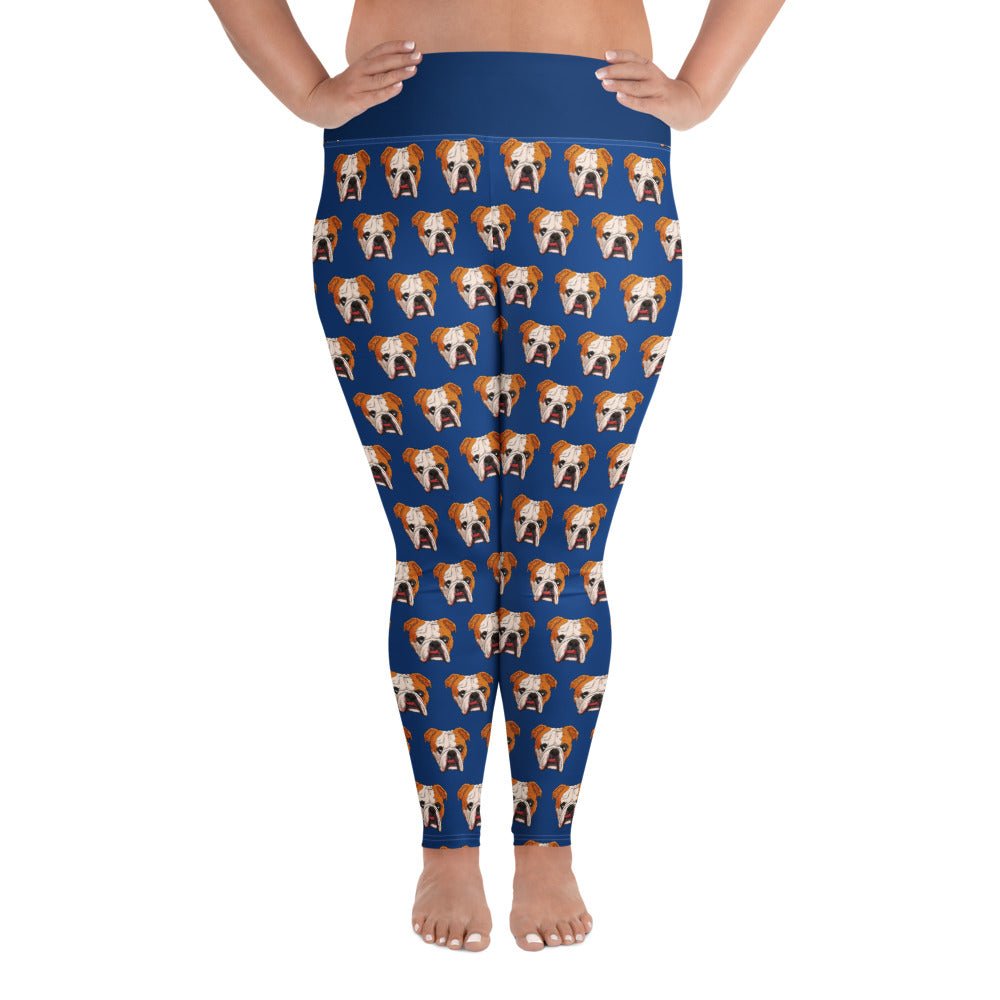 Derpy English Bulldog Blue Plus Size Leggings | Red & White Colored